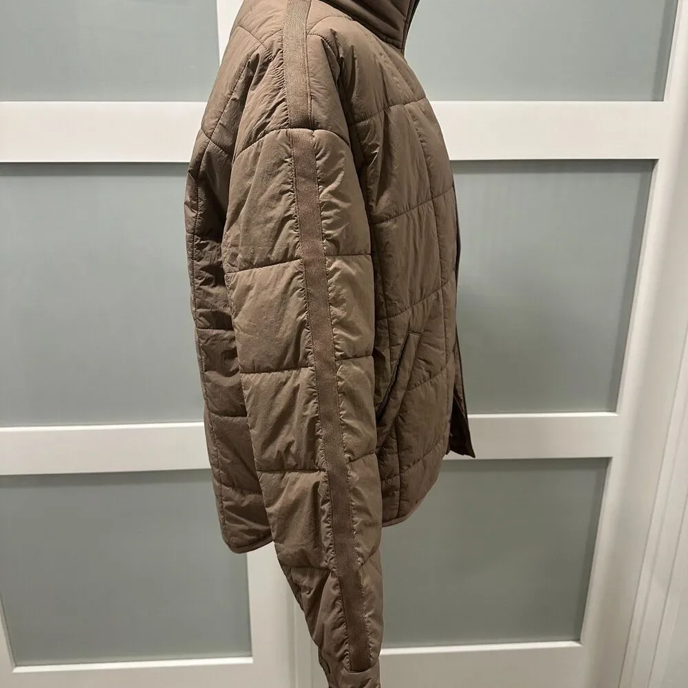 Roxy Quilted Puffer Jacket Brown Warm Mock Neck Full Zip Boxy Size Medium M